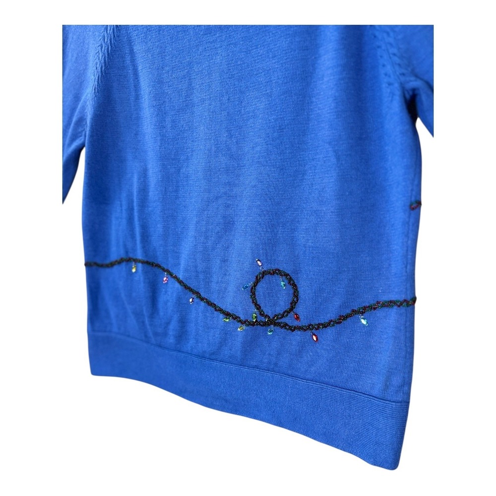 Vtg‎ Dressbarn Womens Christmas Cardigan S Blue Snowman Beaded Knit Ugly Sweater - Picture 6 of 10